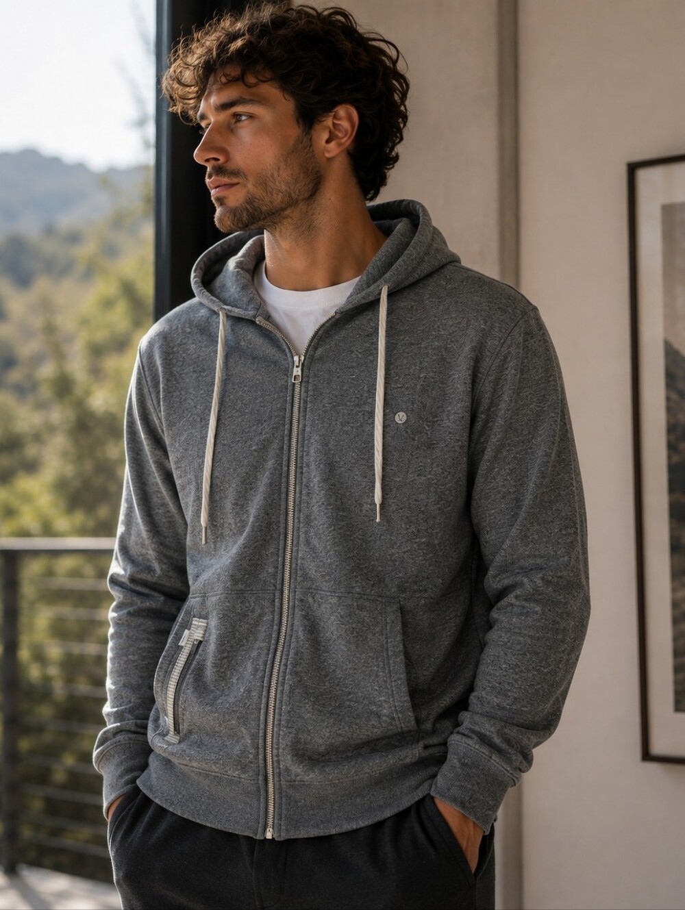 Vuori Full Zip Hoodie Gray Heather Men’s Size S Premium Athleisure